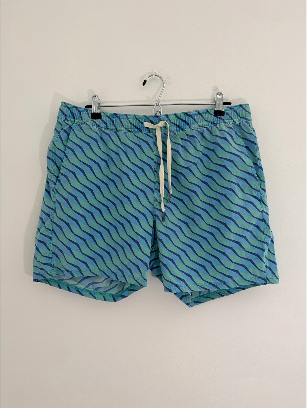 Fair Harbor XL Blue Green Striped Swim Trunks Men's Quick Dry Lined Beach Shorts